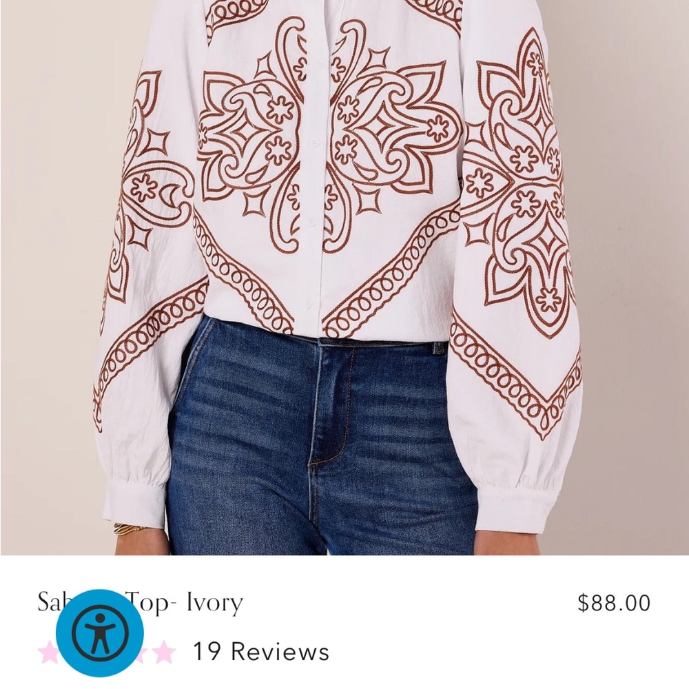 Chic Ivory Embroidered Button Down Shirt sold by AVARA